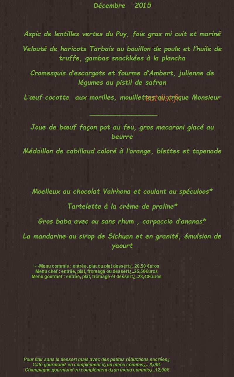 Le Restaurant — carte page 1