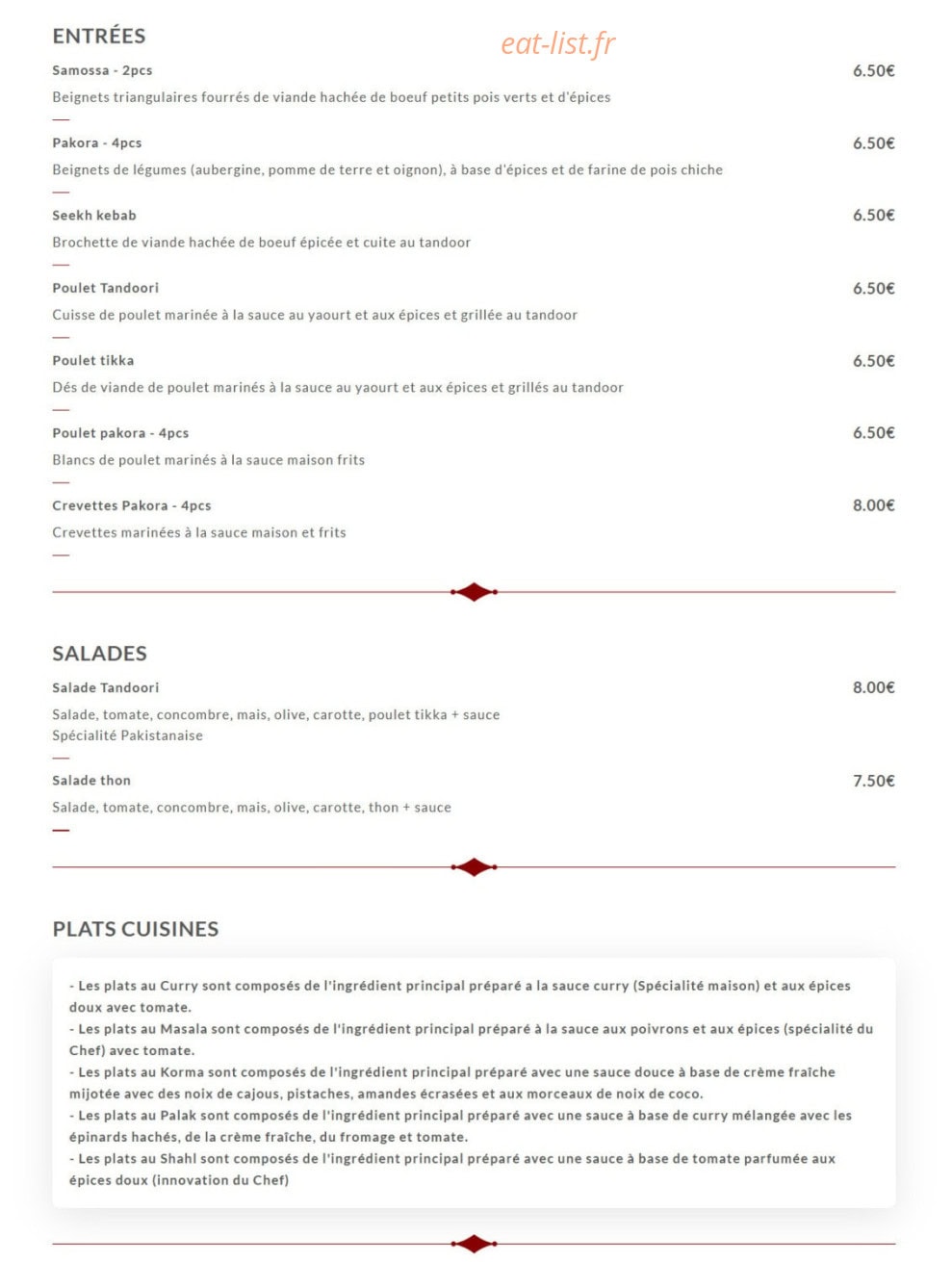 Shahi Tandoori — carte page 1