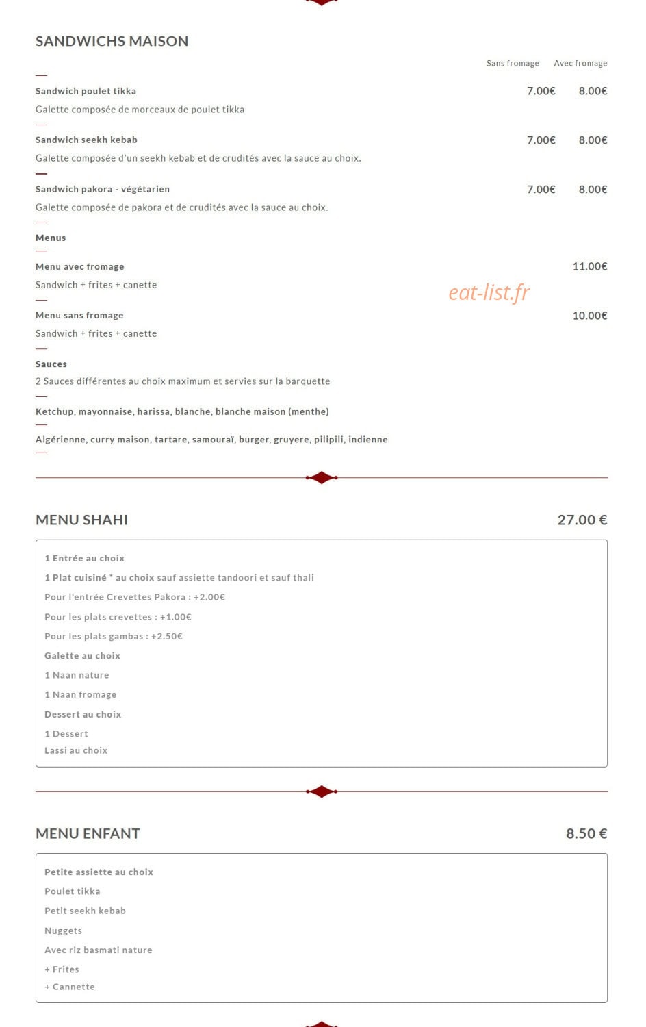 Shahi Tandoori — carte page 5