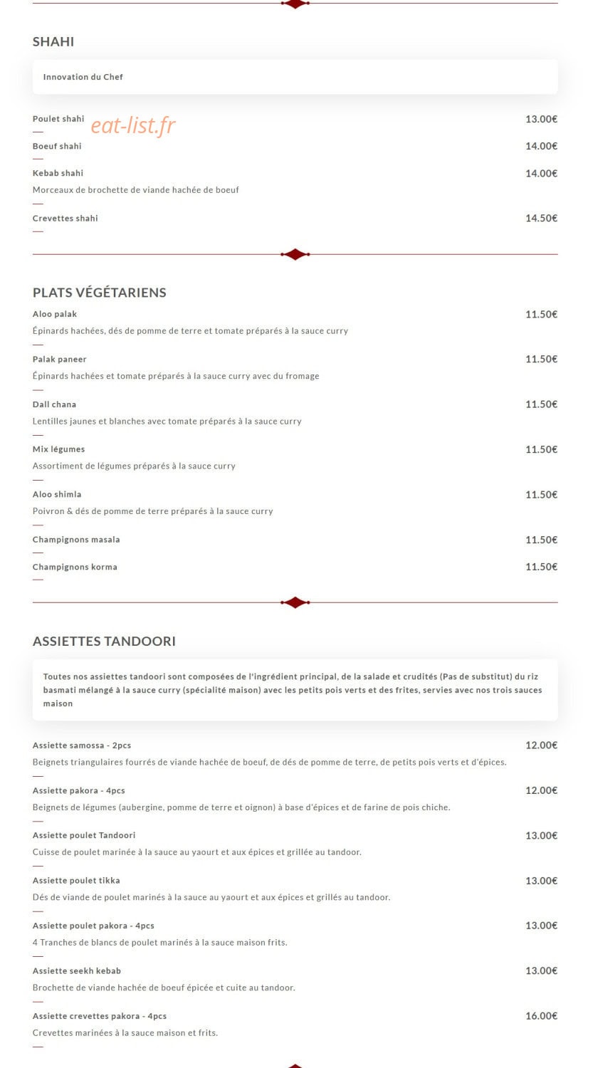 Shahi Tandoori — carte page 3