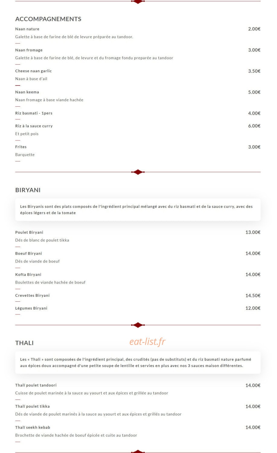 Shahi Tandoori — carte page 4