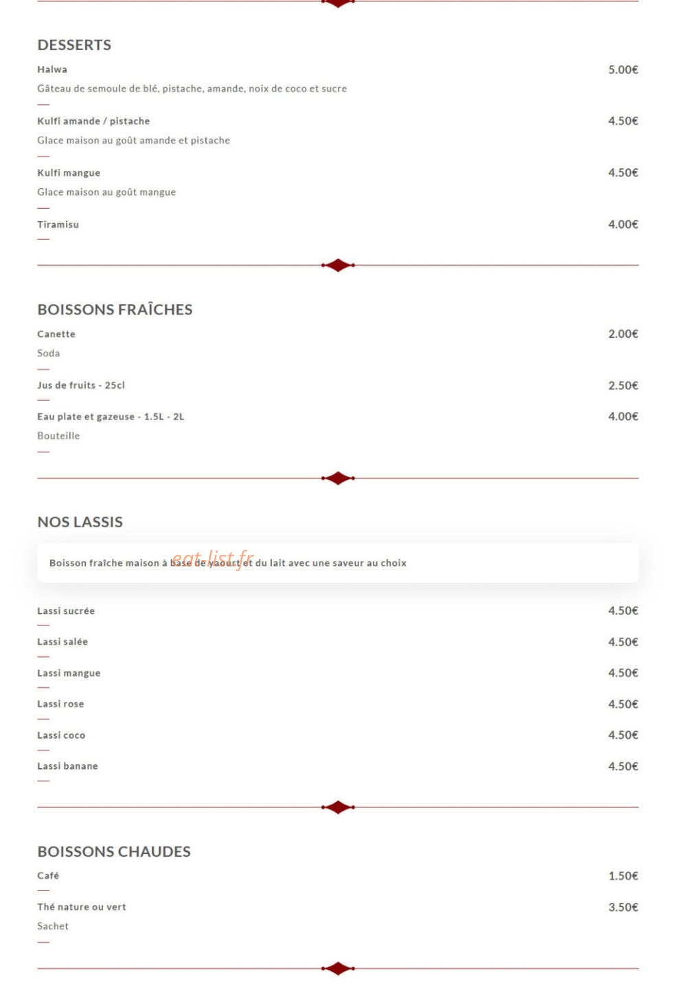 Shahi Tandoori — carte page 6