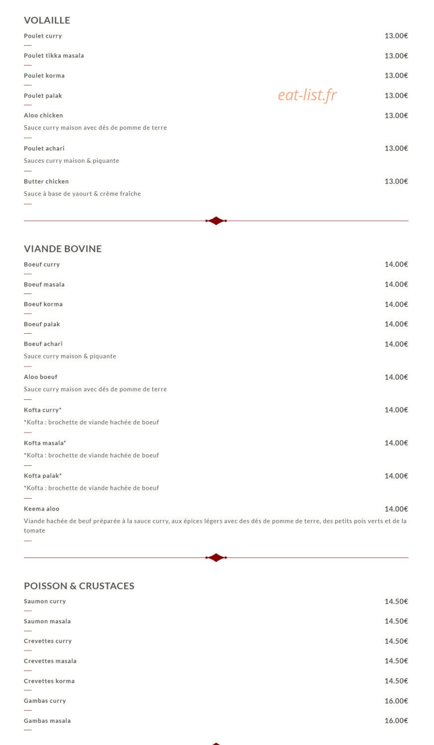 Shahi Tandoori — carte page 2