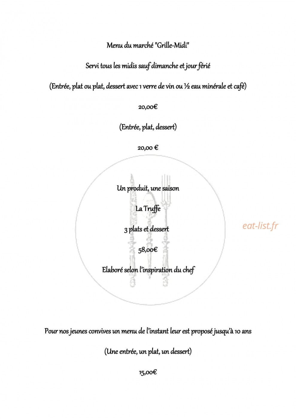 Auberge du cep — carte page 1