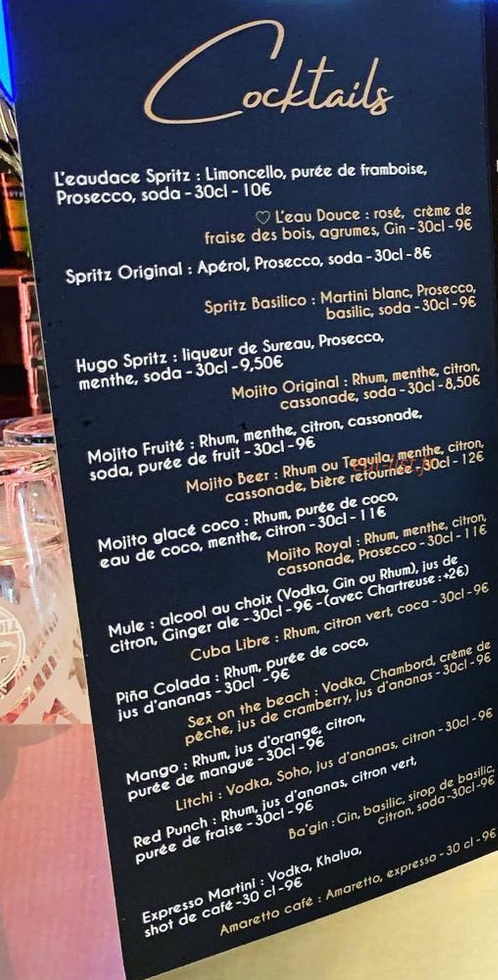 L'EauDace Lounge — carte page 1