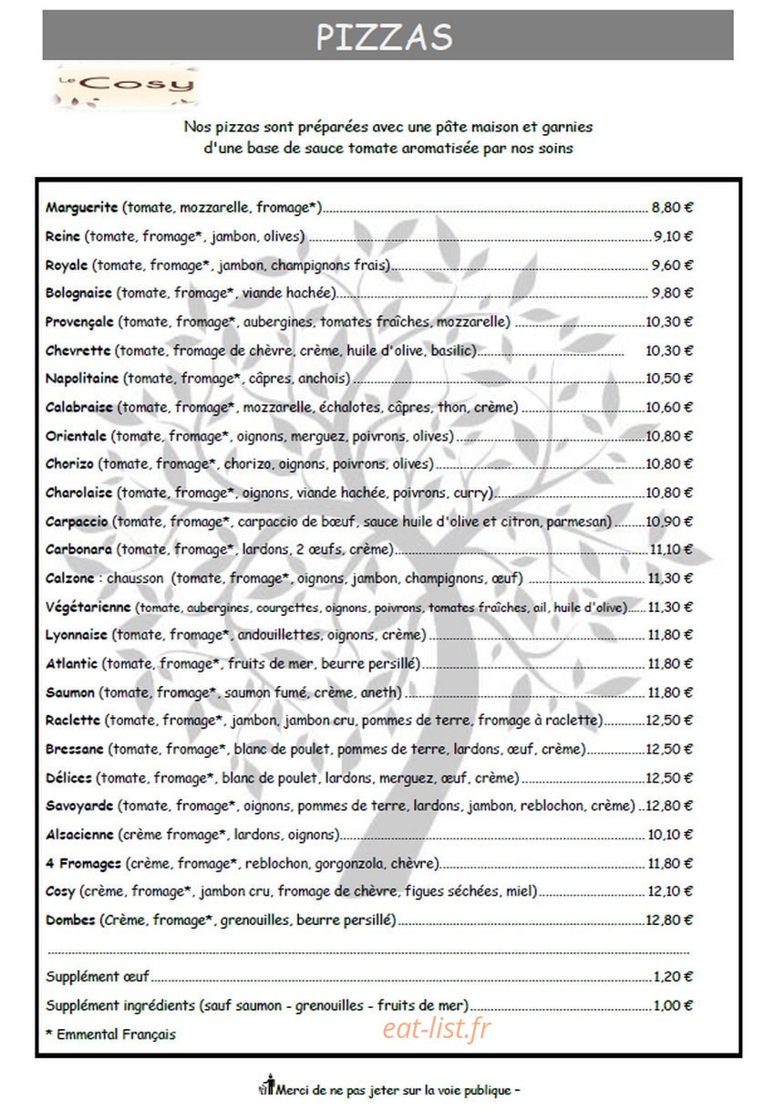 Le Cosy — carte page 1
