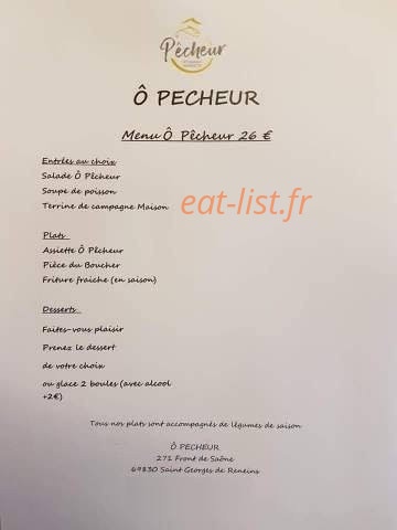 Carte et menu de Ô Pêcheur à Saint Georges de Reneins — Menu ô pêcheur
