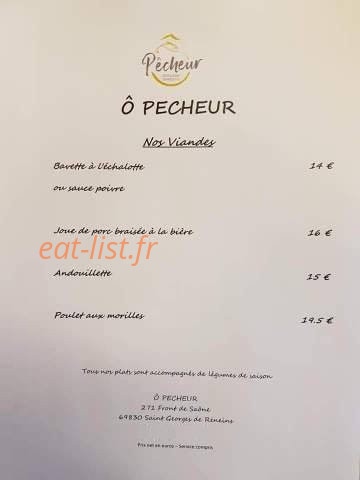 Carte et menu de Ô Pêcheur à Saint Georges de Reneins — Viandes
