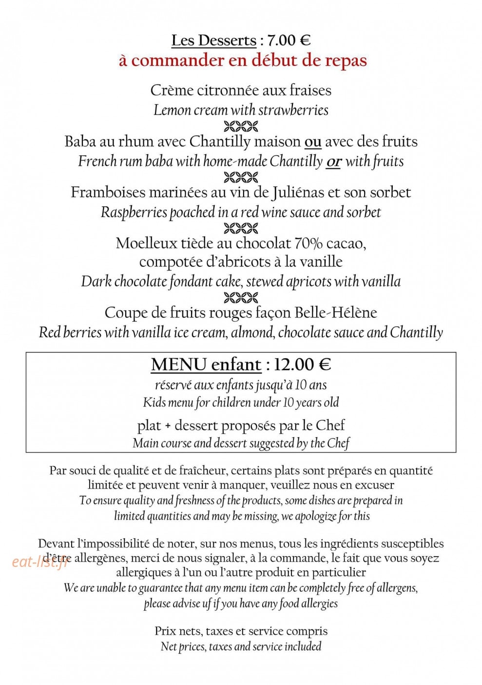 La Table d'Alain Bleton — carte page 4