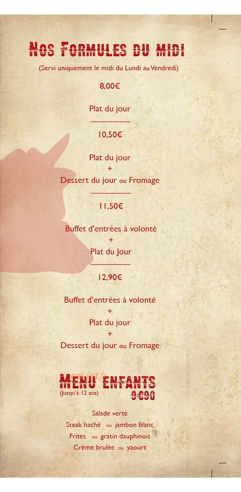 Carte et menu de Le P'tit Viand'Art à Saint Martin en Haut — Les formules midi et menu enfant