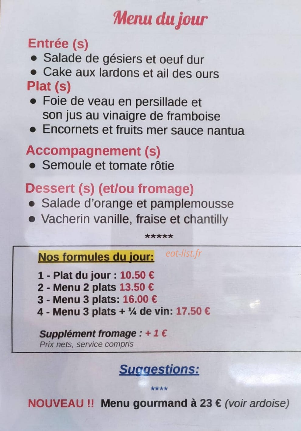 La Cuisine D'Alex — carte page 1