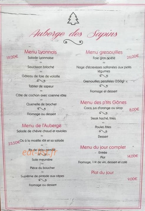 L'Auberge des Sapins — carte page 1