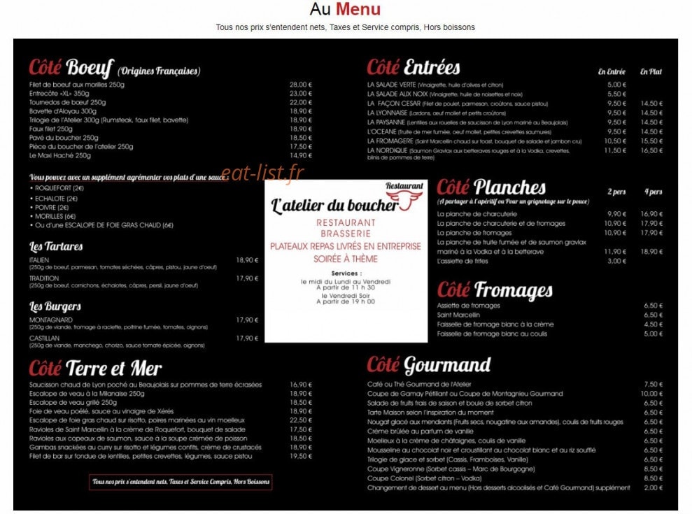 L'Atelier du Boucher — carte page 1