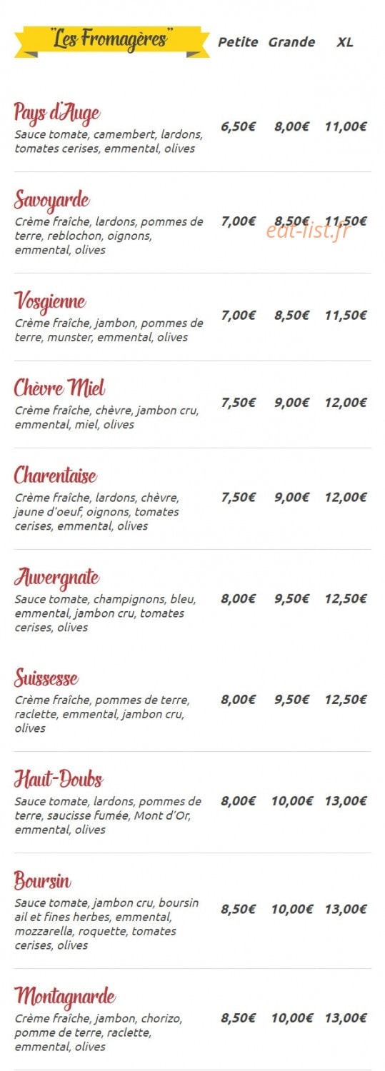 Carte et menu de Rémi et nanie pizz’ à Frotey les Vesoul — Les pizzas fromages
