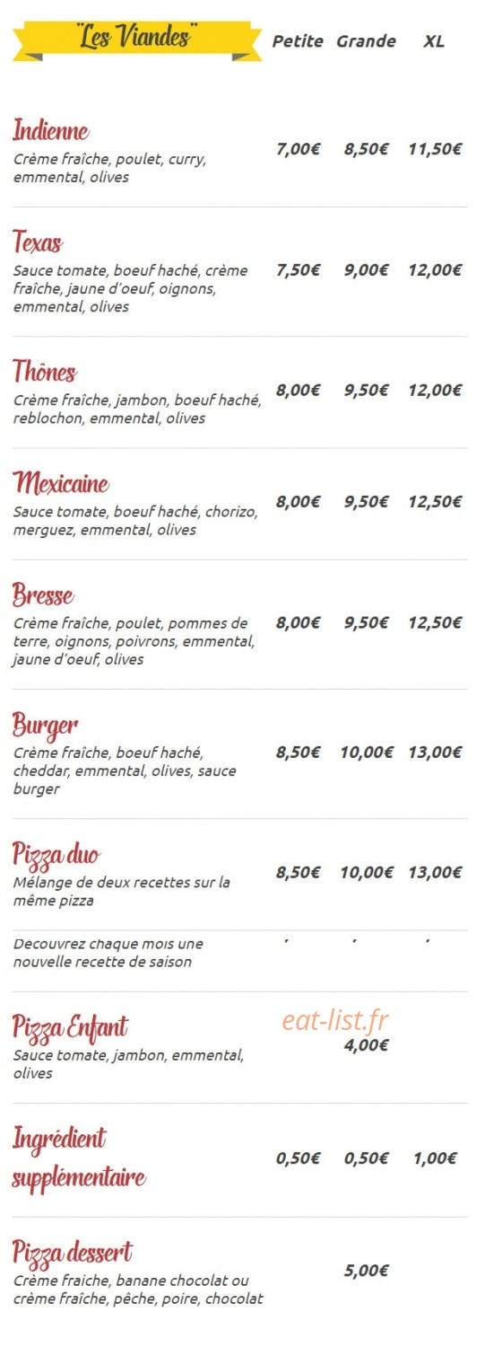 Carte et menu de Rémi et nanie pizz’ à Frotey les Vesoul — Les pizzas viandes