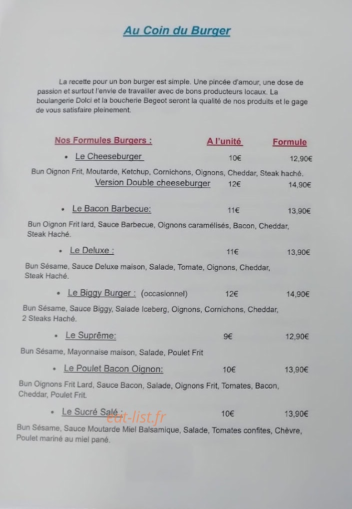 Au Coin du Burger — carte page 2