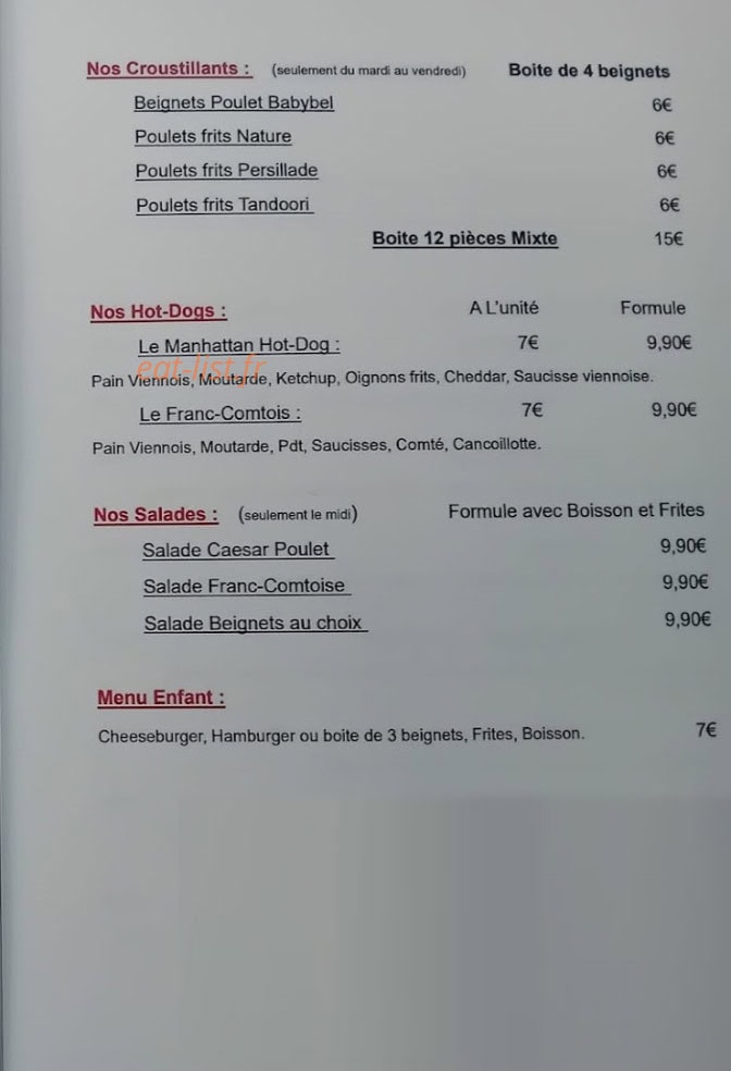 Au Coin du Burger — carte page 1