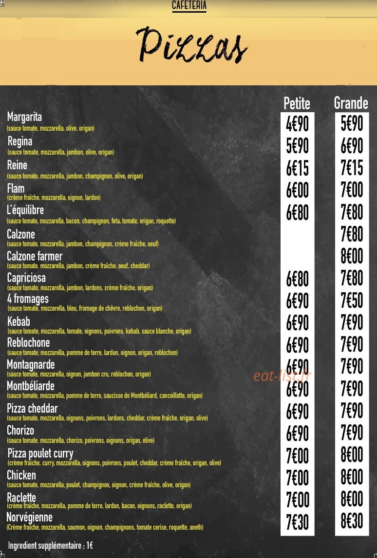 Cora Cafeteria — carte page 1