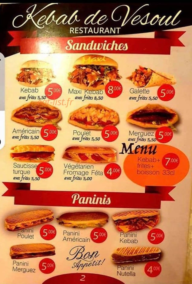 Kebab de Vesoul — carte page 3