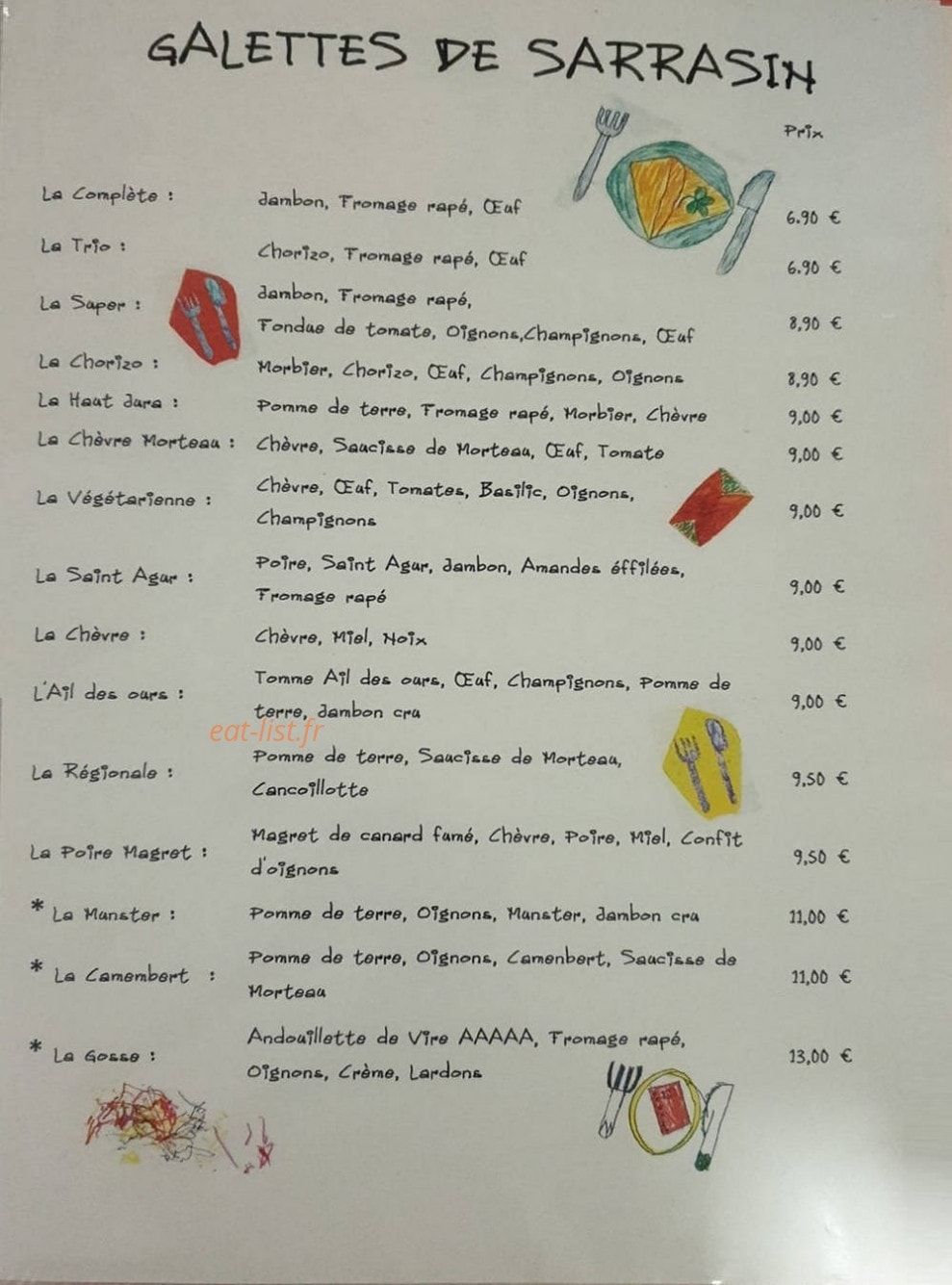 La Crêperie des gosses — carte page 1