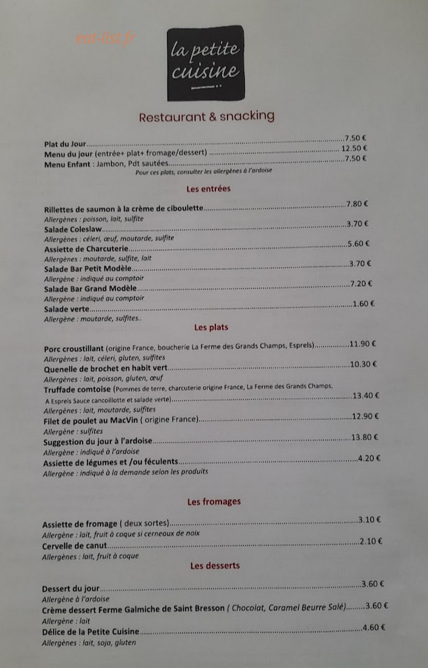La Petite Cuisine — carte page 1