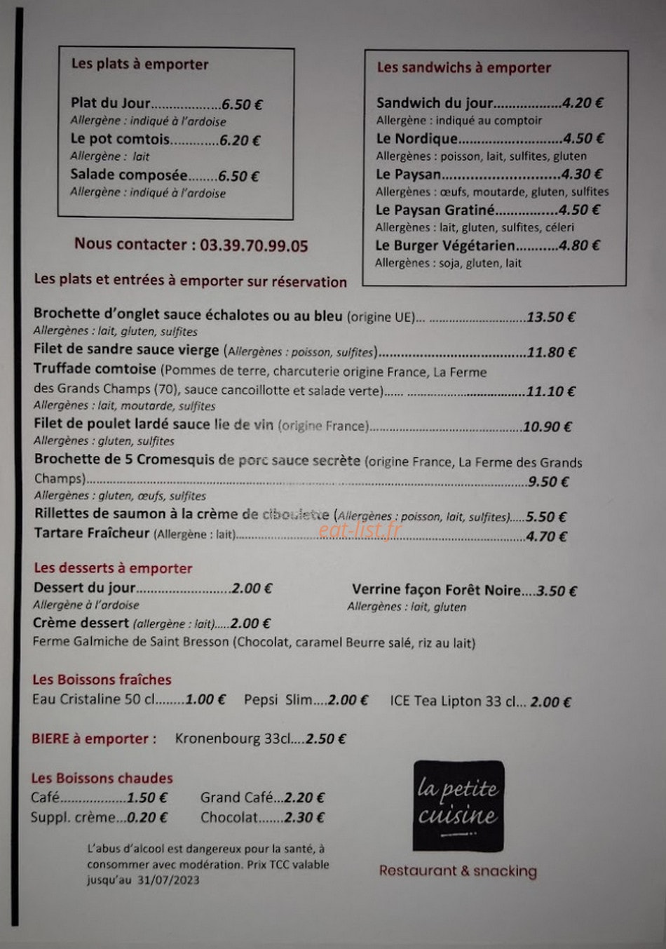 La Petite Cuisine — carte page 2