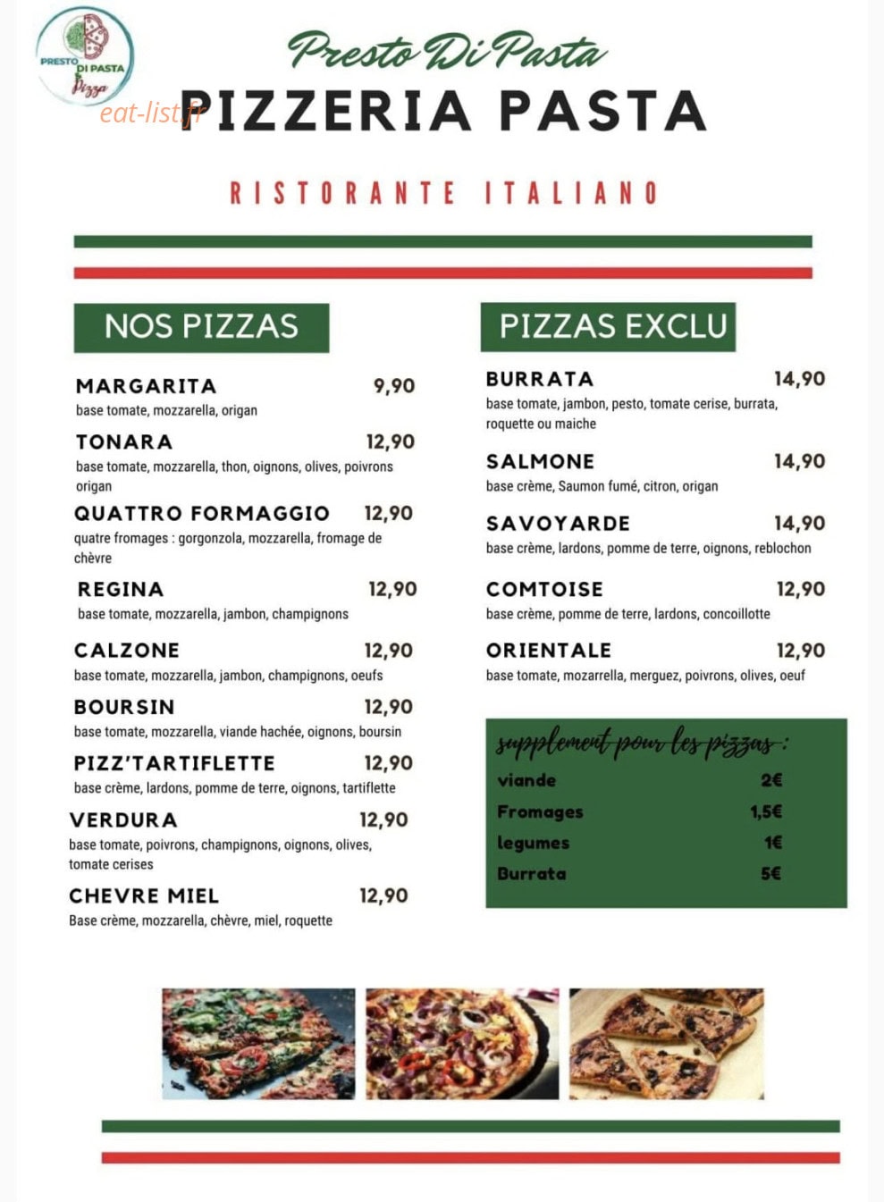 Presto Di Pasta & Pizza — carte page 1