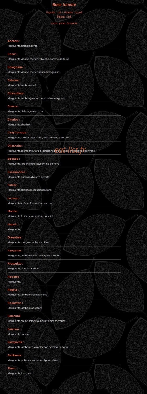 Family pizza — carte page 1