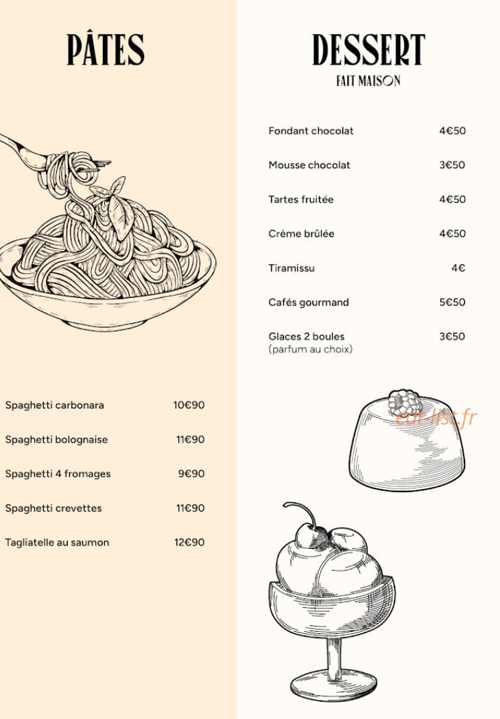 Le RS restaurant et snack — carte page 1