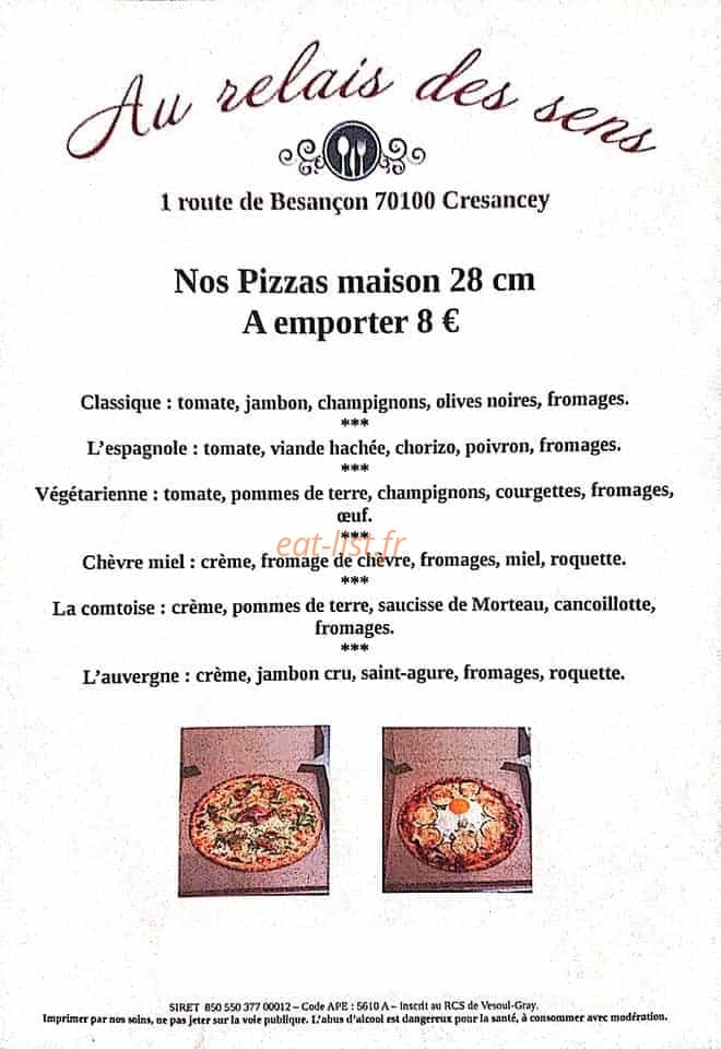 Au Relais des Sens — carte page 1