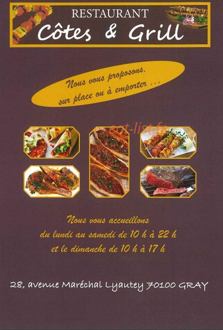 Côtes & Grill — carte page 1