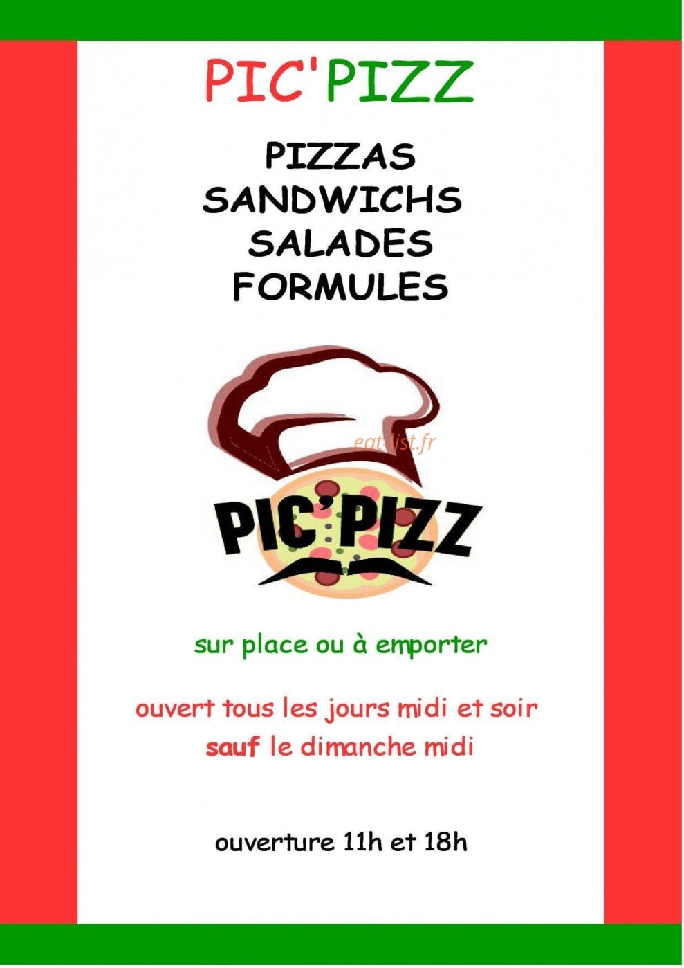 Pic'pizz — carte page 1