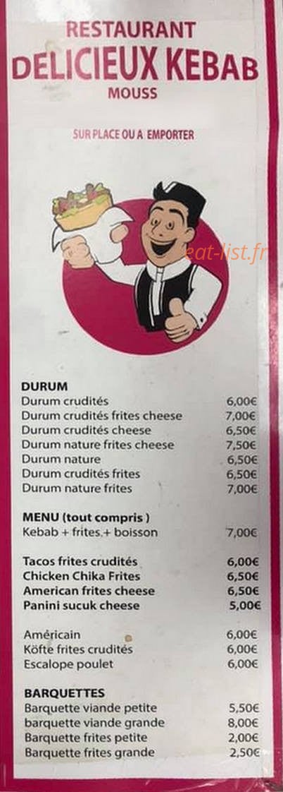 Delicieux Kebab — carte page 1