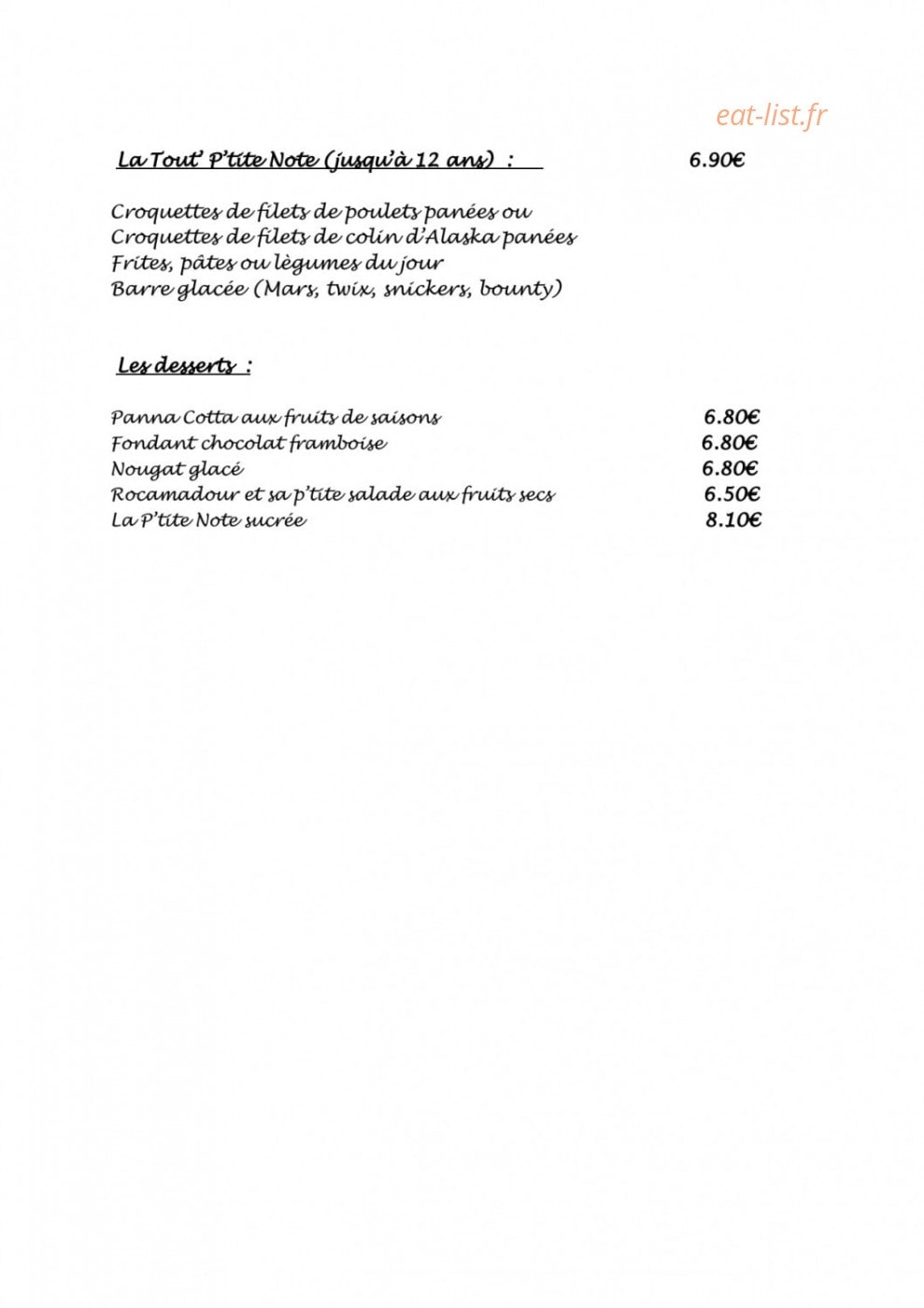 La p'tite note — carte page 2