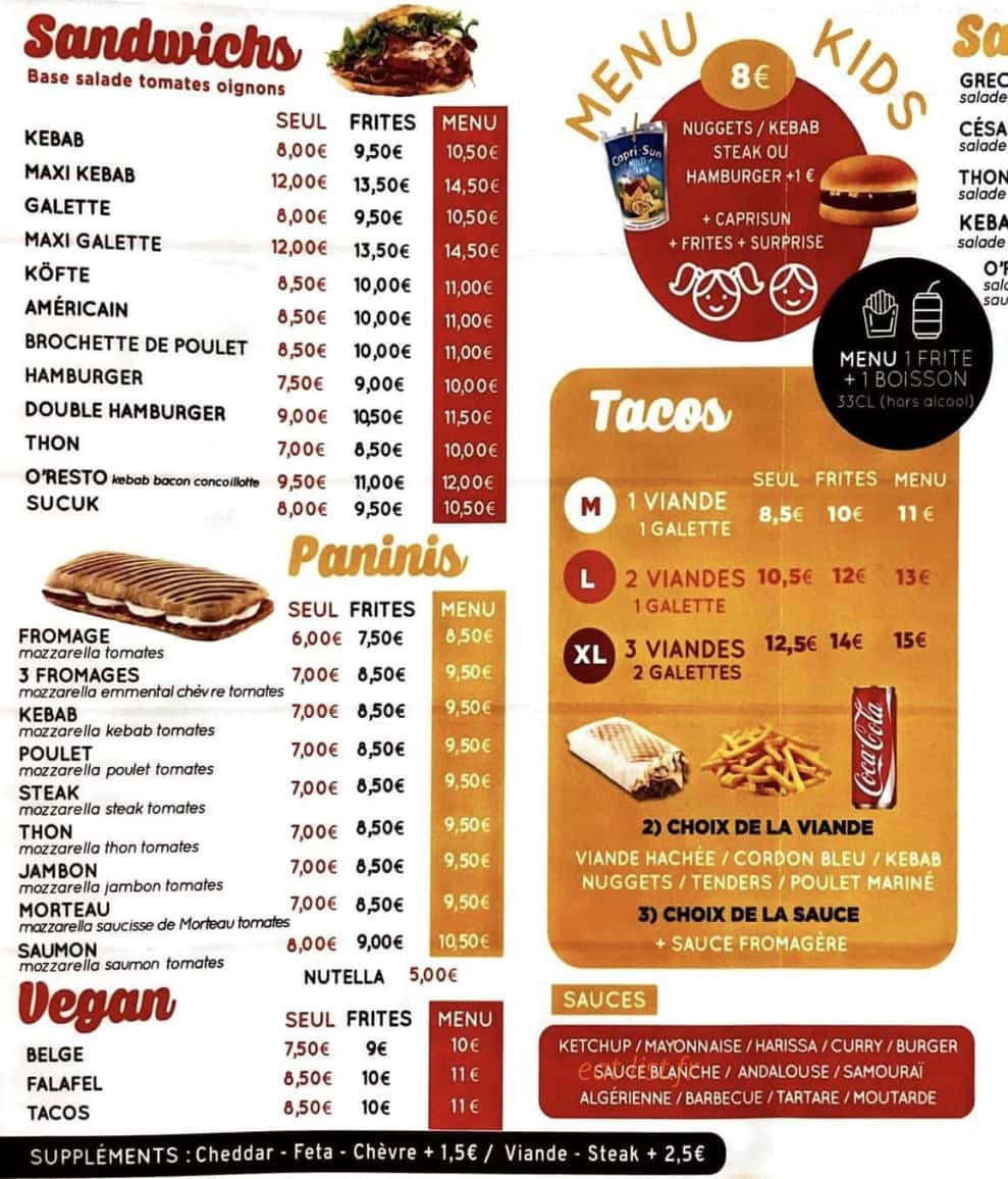 O'Resto — carte page 2