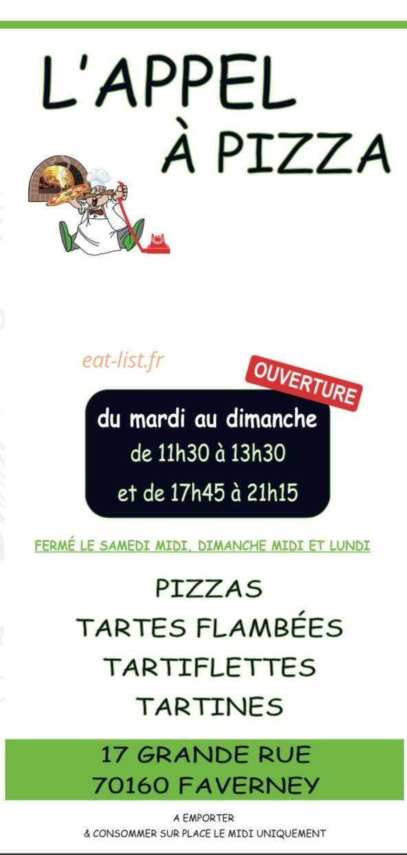 L'Appel à Pizza — carte page 1