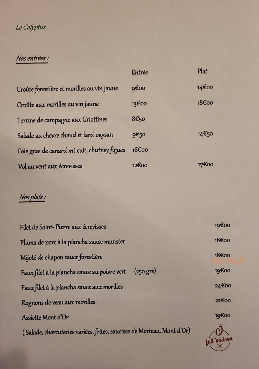Le Calyptus — carte page 1