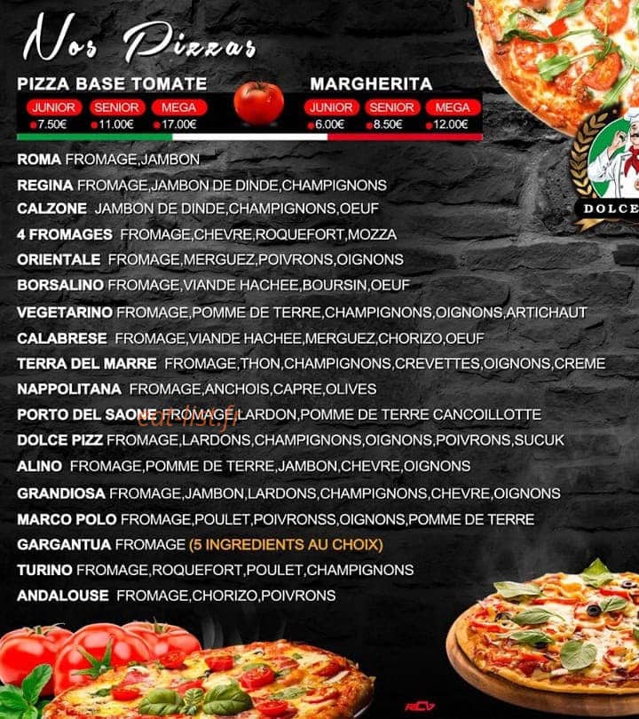 Dolce pizza — carte page 1