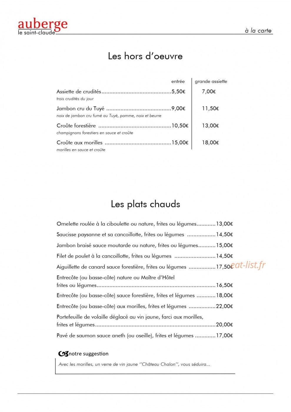 Auberge le Saint Claude — carte page 4