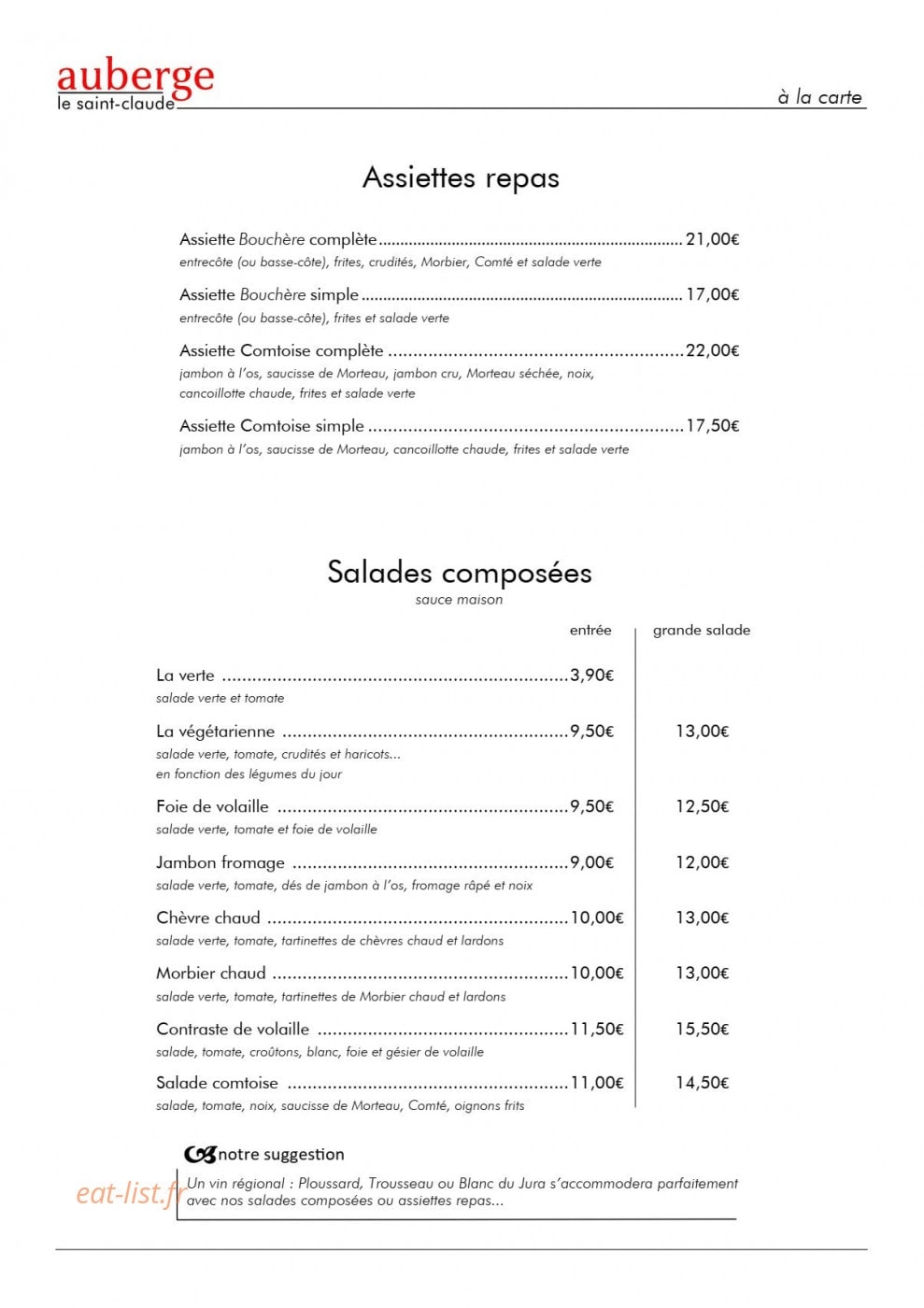 Auberge le Saint Claude — carte page 3