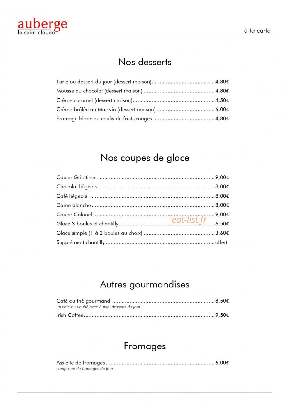 Auberge le Saint Claude — carte page 5