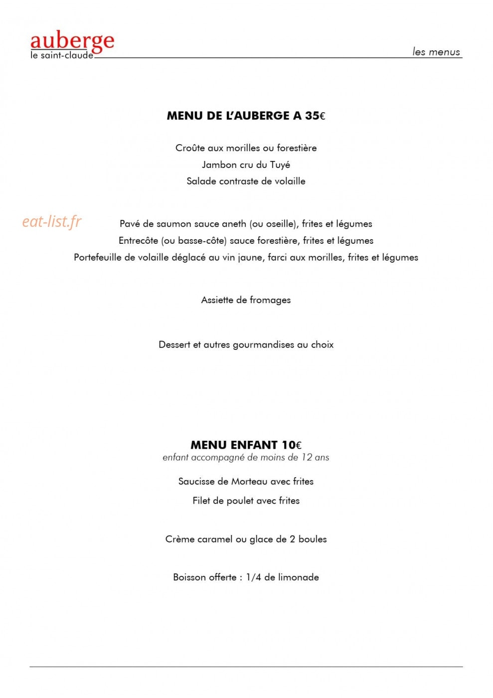 Auberge le Saint Claude — carte page 2