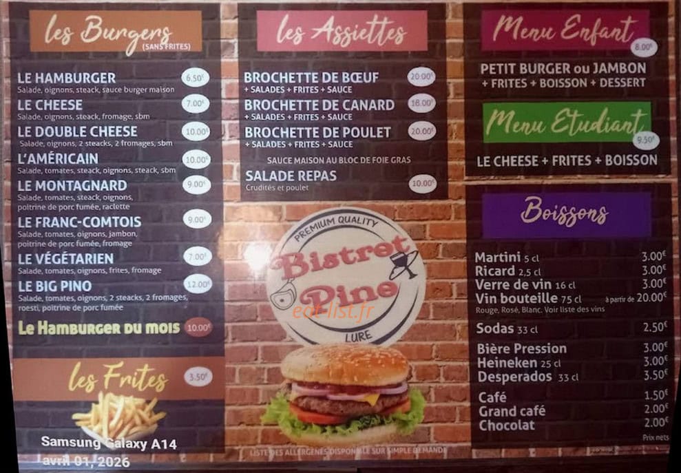 Bistrot pino — carte page 1