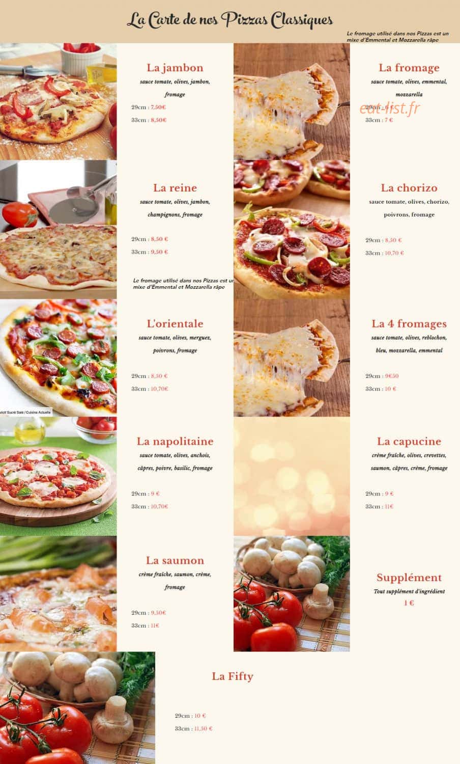 Chris'Pizz — carte page 1