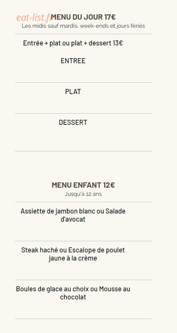 Restaurant Bellevue — carte page 1