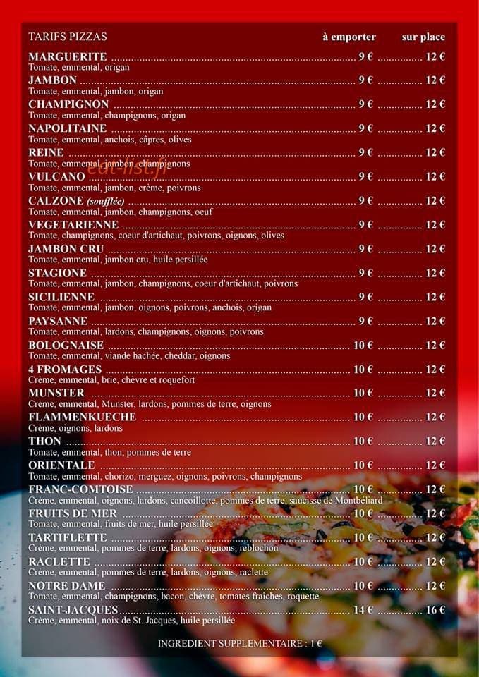 Pizzeria Notre Dame — carte page 1