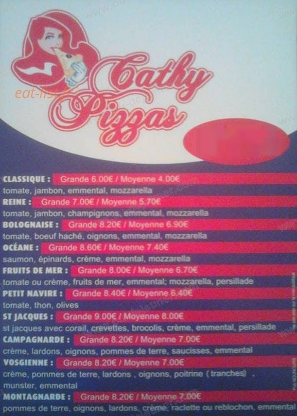 Cathy Pizza — carte page 1