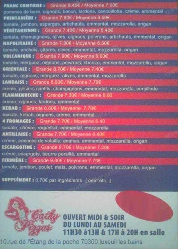 Cathy Pizza — carte page 2
