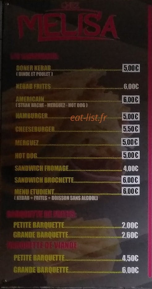 Chez Melissa — carte page 1
