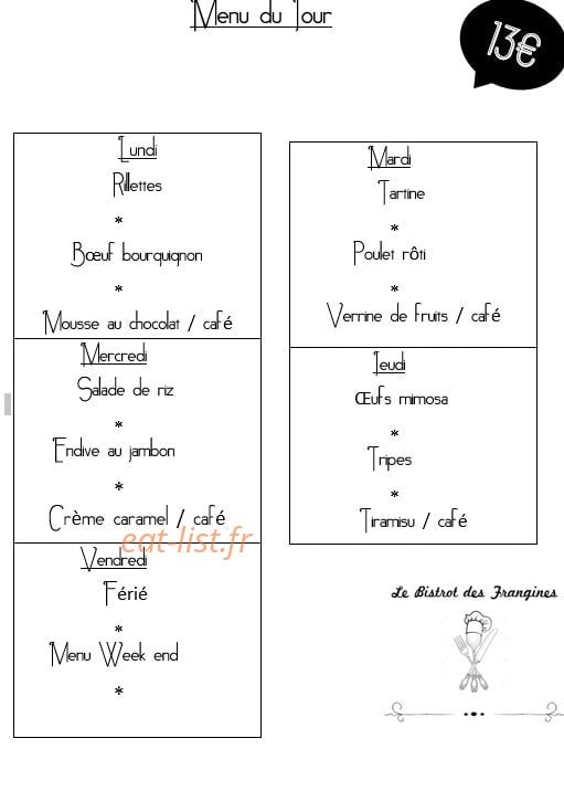 Le bistrot des frangines — carte page 1